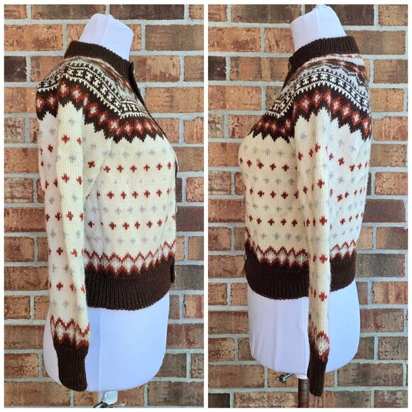 Fair Isle Cardigan Vintage Lulle Otterstad Oslo Handmade Norway Wool Knit XS - Picture 4 of 11